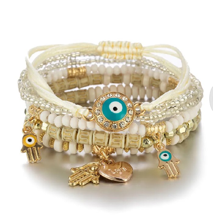 Lucky eye charm bohemian style multilayer handmade bead bracelets for women ópcs set bead bracelet layer bracelet