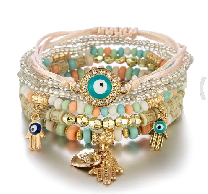 Lucky eye charm bohemian style multilayer handmade bead bracelets for women ópcs set bead bracelet layer bracelet