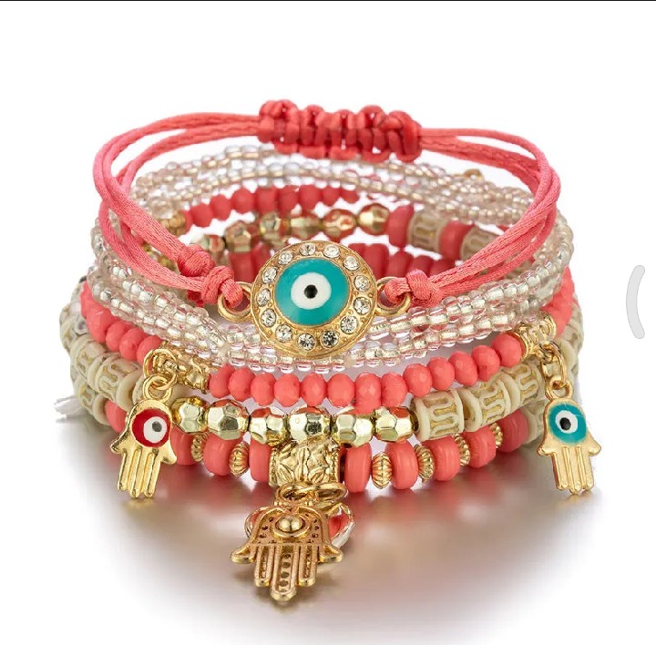 Lucky eye charm bohemian style multilayer handmade bead bracelets for women ópcs set bead bracelet layer bracelet