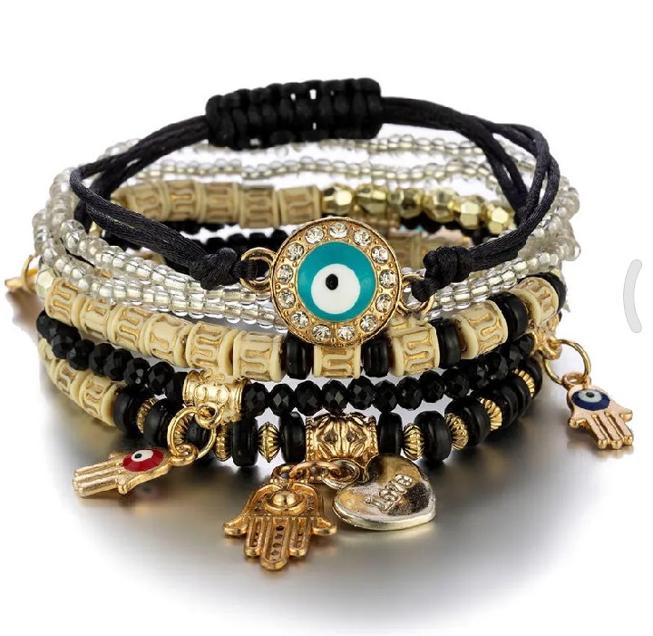 Lucky eye charm bohemian style multilayer handmade bead bracelets for women ópcs set bead bracelet layer bracelet