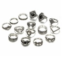 15 Piece/Set Bohemian Retro Crystal Flower Leaves Leaves Blank Padma Gem Silver Ring