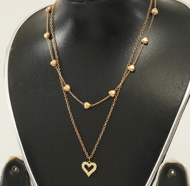 Korean Double Layer Heart Necklace Shiny Bling Zircon For Women Clavicle Chain Elegant Charm Wedding Pendant Choker Jewelry Gift - Necklace For Girls