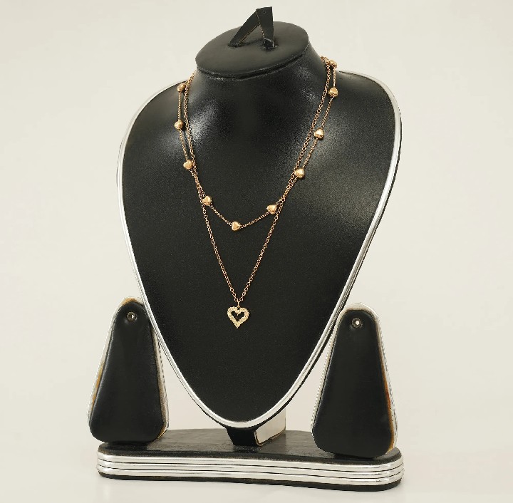 Korean Double Layer Heart Necklace Shiny Bling Zircon For Women Clavicle Chain Elegant Charm Wedding Pendant Choker Jewelry Gift - Necklace For Girls