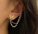 Ladies Fashion Rhinestone Butterfly Chain Earrings Punk Personality All-match Exquisite Asymmetrical Ear Clip
