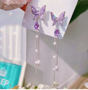 Fashion Korean Shining Rhinestone Butterfly Earrings For Women Elegant Pearl Tassel Stud Earrings