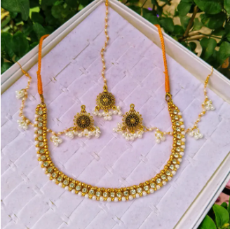 Bahubali Earrings Jhumka Kaner dul + tikli & nacklace set for Women - Ear Ring - Ear Ring - কানের দুল - Earrings For Girls