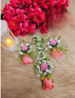 Artificial flowers jewellery pink colour ear ring tikly set
