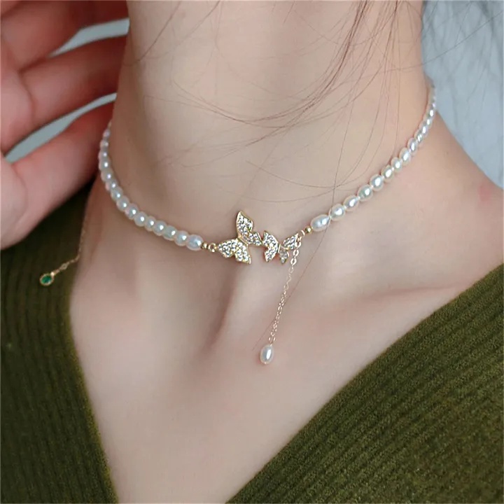 Sweet Rhinestone Bow Knot Pendant Necklace Elegant Summer Imitation Choker Necklace For Women Jewelry Gifts