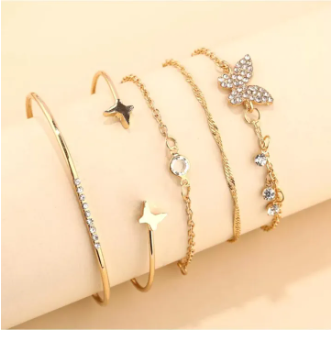 New And Good Quality Pearl Crystal Butterfly Bracelet Set For Women