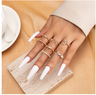 Enacolor 7Pcs/Set Elegant Golden Heart Love Set Rings Luxury Zircon Crystal Metal Ring Jewelry Accessories 2025 New
