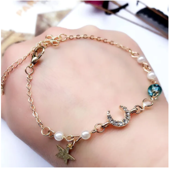 Korean Simple Pearl Star Moon Crystal Bracelet - Bracelet For Women