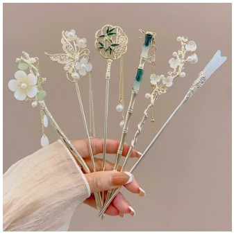 Elegant Chinese Style Ancient Style Tassel Hairpin Vintage Tassel Flower Bamboo Chopsticks Pearl Rhinestone Hairpin Hair Clip for Women Girls