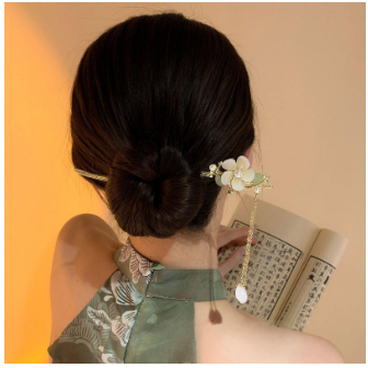 Elegant Chinese Style Ancient Style Tassel Hairpin Vintage Tassel Flower Bamboo Chopsticks Pearl Rhinestone Hairpin Hair Clip for Women Girls
