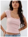 y2k Vintage Baby Tee Cottage Lace Trim Knitted T-Shirt Summer Square Neck Short Sleeve Tee Shirt Women White Milkmaid Crop Top