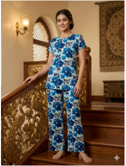 Woman Summer Wear Printed T-shirt and Trouser Set - Fashionable and Comfortable for All Seasons