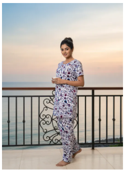 Woman Summer Wear Printed T-shirt and Trouser Set - Fashionable and Comfortable for All Seasons