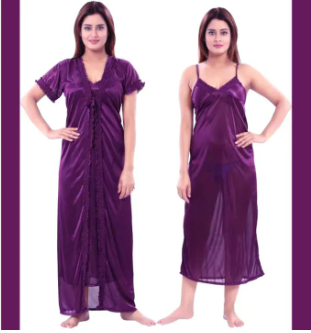 Women’s Night Dress 2-Part Long Set - Soft & Comfortable, Vibrant Color Options