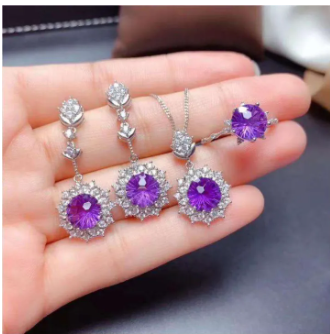 3Pcs Set - Purple Earring, Finger Ring, Pendent All together in one set Jewellery set for girls and women
