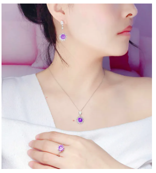 3Pcs Set - Purple Earring, Finger Ring, Pendent All together in one set Jewellery set for girls and women