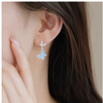 Light Luxury Shiny Zircon Butterfly Bracelet For Women Blue Rhinestone Double Butterfly Necklace Earring Set Girls Party Jewelry