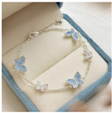 Light Luxury Shiny Zircon Butterfly Bracelet For Women Blue Rhinestone Double Butterfly Necklace Earring Set Girls Party Jewelry
