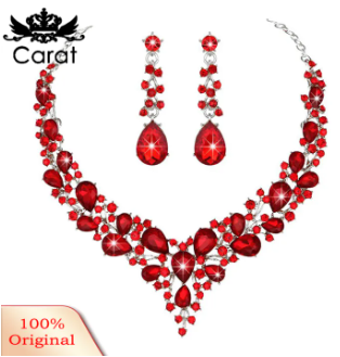 Carat 1 Set Wedding Earrings Extension Chain Faux Crystal Rhinestone Inlaid Dress Up Glitter Dinner Women Jewelry Necklace Female Accessory