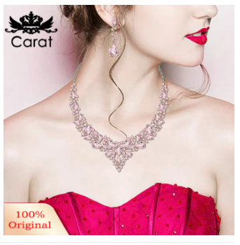 Carat 1 Set Wedding Earrings Extension Chain Faux Crystal Rhinestone Inlaid Dress Up Glitter Dinner Women Jewelry Necklace Female Accessory