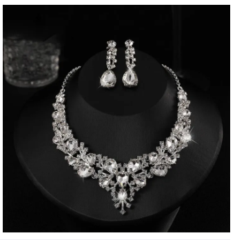 Carat 1 Set Wedding Earrings Extension Chain Faux Crystal Rhinestone Inlaid Dress Up Glitter Dinner Women Jewelry Necklace Female Accessory
