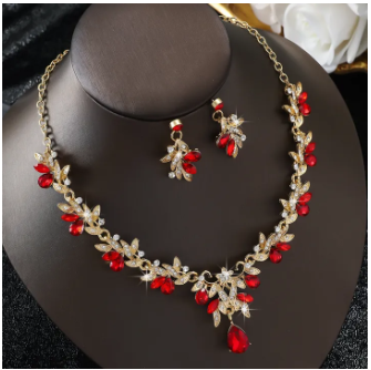 3PC Cross Mirror European and American Exaggerated Banquet Gemstone Necklace Earnail Set for Women's High End Retro Jewelry