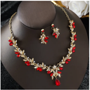 3PC Cross Mirror European and American Exaggerated Banquet Gemstone Necklace Earnail Set for Women's High End Retro Jewelry