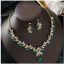 3PC Cross Mirror European and American Exaggerated Banquet Gemstone Necklace Earnail Set for Women's High End Retro Jewelry