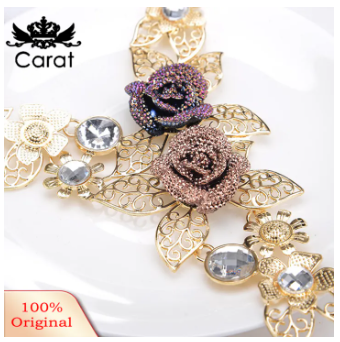 Carat Women Rhinestone Inlaid Hollow Leaf Flower Pendant Earrings Necklace Jewelry Set
