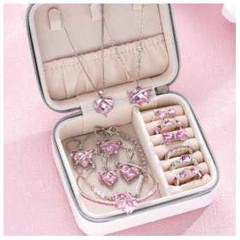 14 Pcs/Set Pink Crystal Jewelry Set for Women Y2k Kpop Cute Girl Heart Pendant Necklace Earring Bracelet Ring Trendy Jewelry New