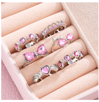 14 Pcs/Set Pink Crystal Jewelry Set for Women Y2k Kpop Cute Girl Heart Pendant Necklace Earring Bracelet Ring Trendy Jewelry New