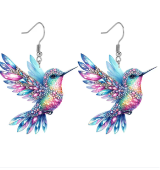 【Hot demand】Acrylic Hummingbird Earrings 2D Bird Shape Earrings For Women Girls Ear Charms Spring Summer Drop Dangle Jewelry Gifts Accessory Luyo