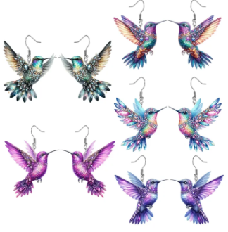 【Hot demand】Acrylic Hummingbird Earrings 2D Bird Shape Earrings For Women Girls Ear Charms Spring Summer Drop Dangle Jewelry Gifts Accessory Luyo