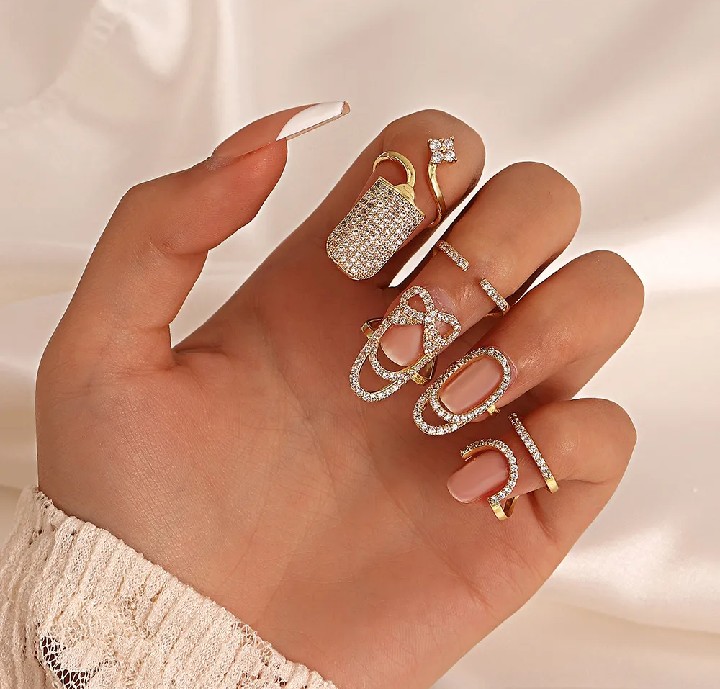 Geometric Open Adjustable Nail Ring Korean Fashion Rhinestones Fingertip Rings For Women Girls New Trendy Jewelry Party s