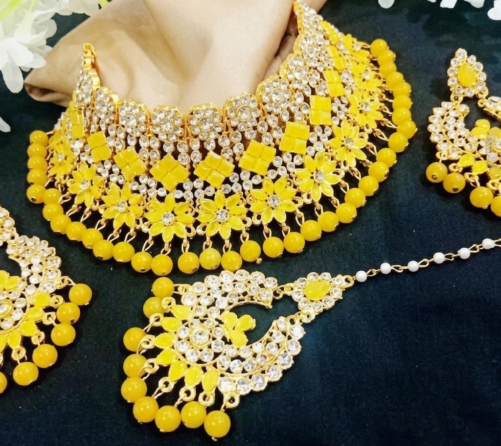 New Neckless For Women International Grated In Indian Gold Plated Thai Stone Jewellery Necklace Set Traditional Gold Plated Wedding Choker Necklace Earrings And Tikli Jewellery Set Traditional - Necklace For Girls