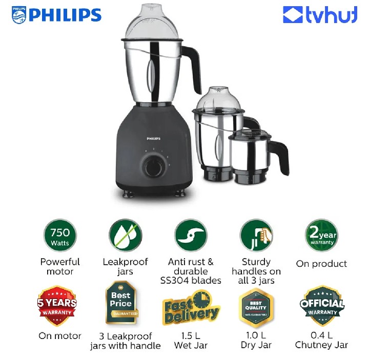 Philips HL7757 750W Mixer Grinder (3 Jars) with Official Warranty