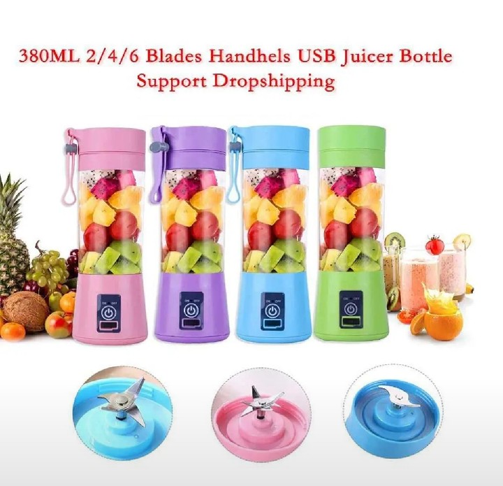 Mini Juice portable juice Blender USB portable and Rechargeable juicer Fashion Electric Juice Blender Six Blades in 3D for Superb Mixing 380mL