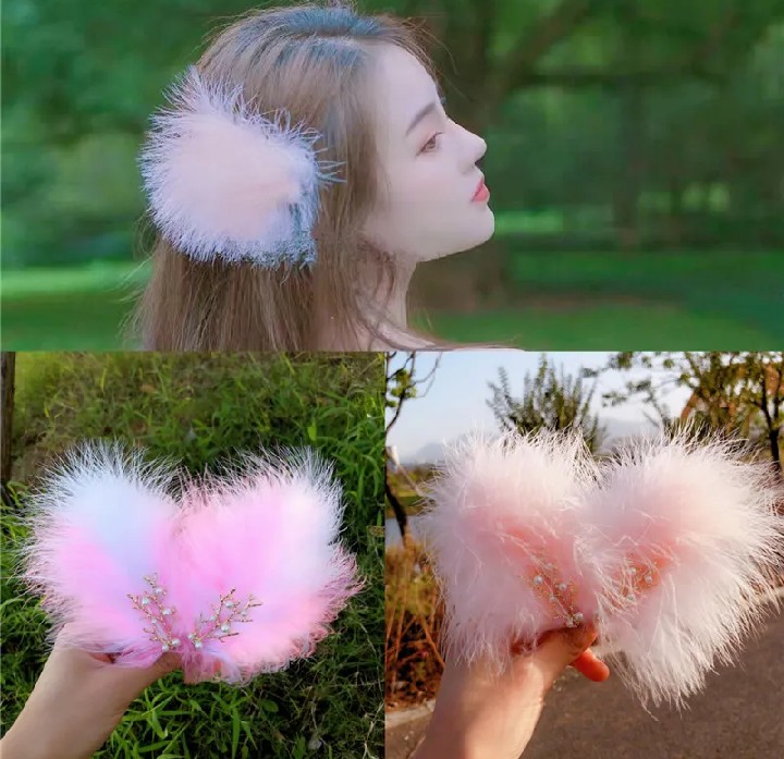 Feather headdress hair clip Forest style fairy edge clip girl student Hanfu hair accessory fairy style hairy hair clip
