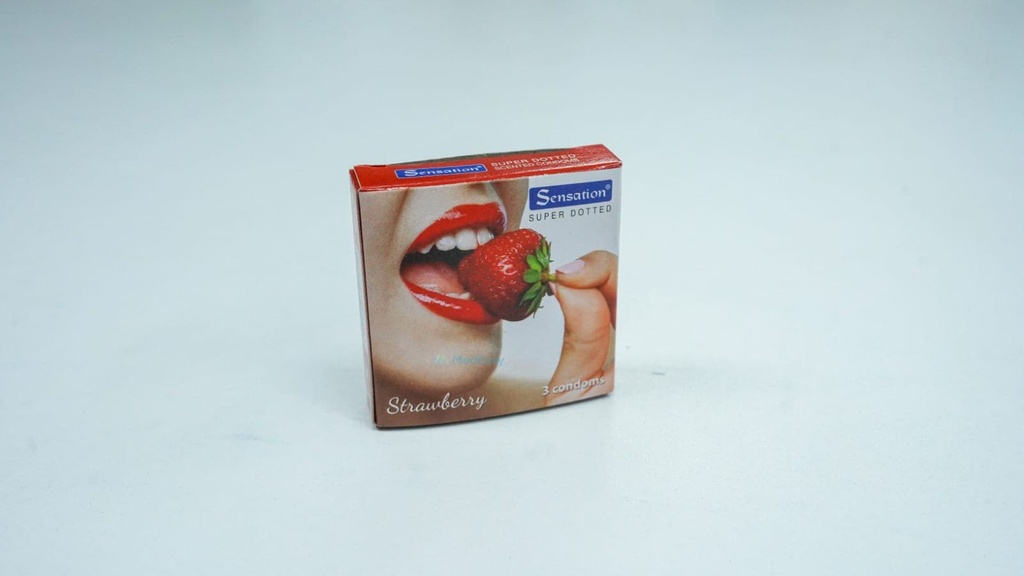 Sensation Super Dotted Strawberry Condoms/ 3x 1's strip