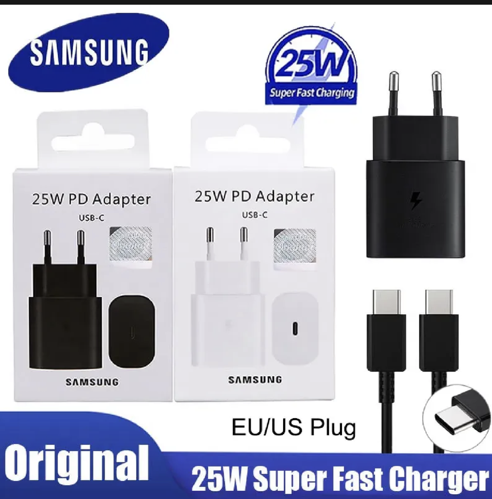 Samsung 25W Super Fast Orginal Charger Usb Type C to Type C Cable Charger Power Adapter For Galaxy Usb-C(2 Pin) - Samsung PD Charger