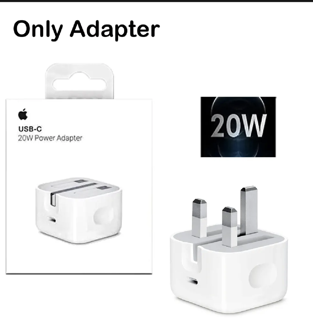 iPhone Adapter 20w USB-C Original Fast Charging Power Adapter for iPhone 13/12/11/X - Three pin (Adapter Only