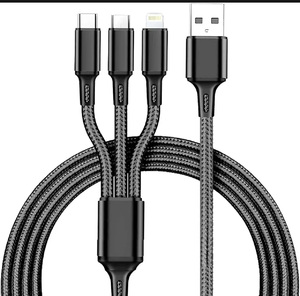 3 In 1 Fast Charging USB Charger Cable /Fast Charging Data Transfer/Compatible with Micro USB, USB-C/Type-C Devices