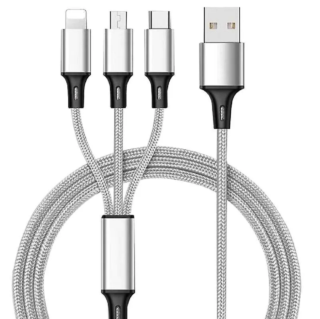 3 In 1 Fast Charging USB Charger Cable /Fast Charging Data Transfer/Compatible with Micro USB, USB-C/Type-C Devices