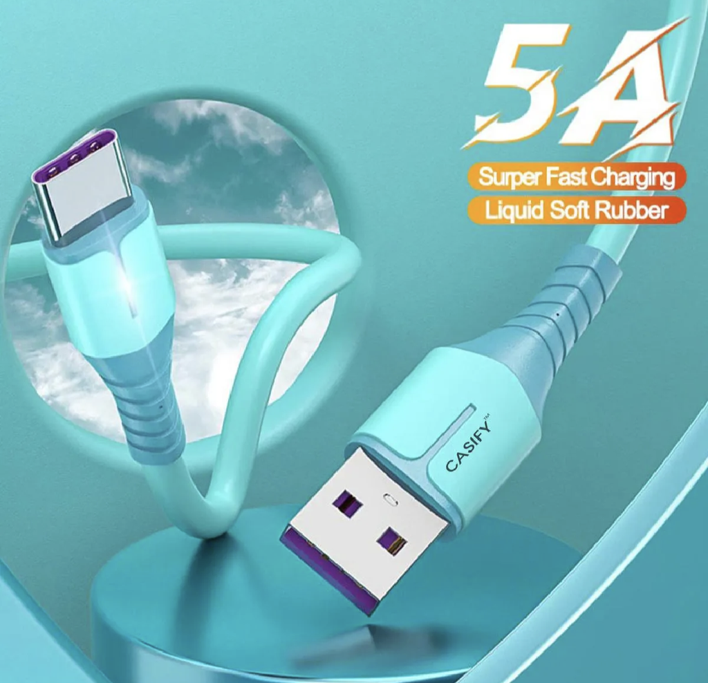 CASIFY CTO3 5A Type C Fast Charging Cable Light Indicator Type C Cable Data Cable 1M Blue Support All Smartphone