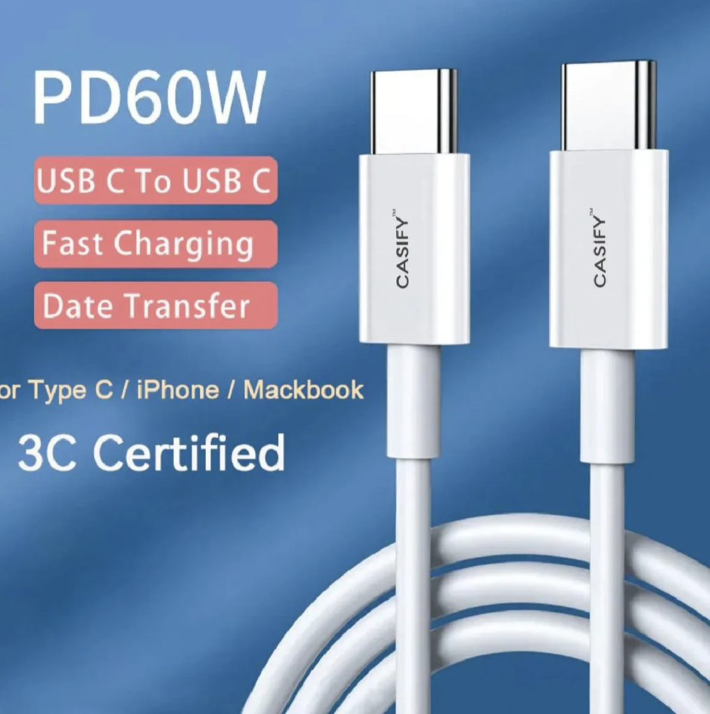 CASIFY CCO160W PD Cable 3A Type C To Type C Cable Type C To Type C Fast Charging Cable Support 5A White 1.2M