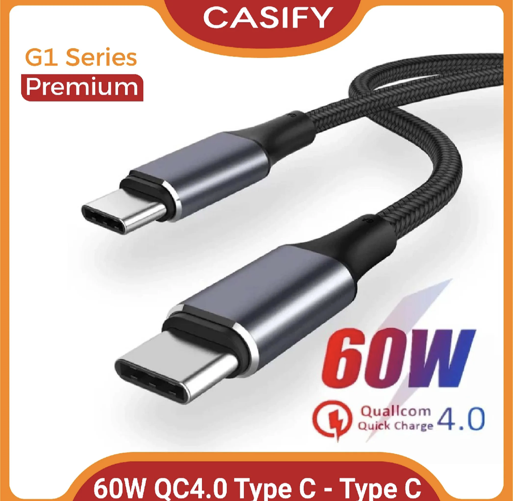 CASIFY G1 6OW Type C To Type C Cable Super Fast USB C To USB C Fast Charging Cable Nylon Braided USB C Cable Support 5A1