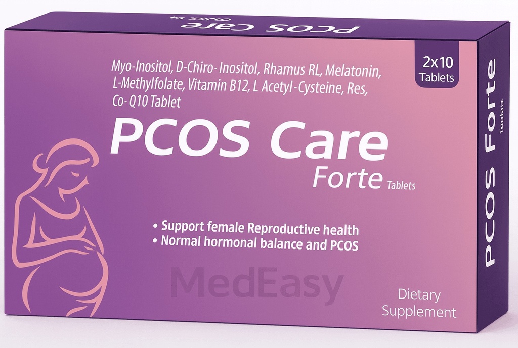 PCOS CARE Forte Tablet Myo-Inositol + D-Chiro-Inositol + Vitamin D3 + Melatonin + L-methyl folate + Vitamin B12 + L-Arginine + L-Crystalline + Vitex + Co-Q10